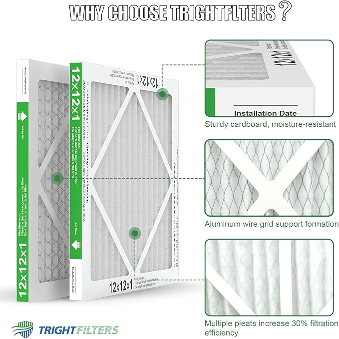 12x12x1 Air Filter 4 Pack, MERV 8 Pleated Dust Defense Air Filters Replacement Air Conditioner HVAC AC Furnace Filter, Durable and Lightweight