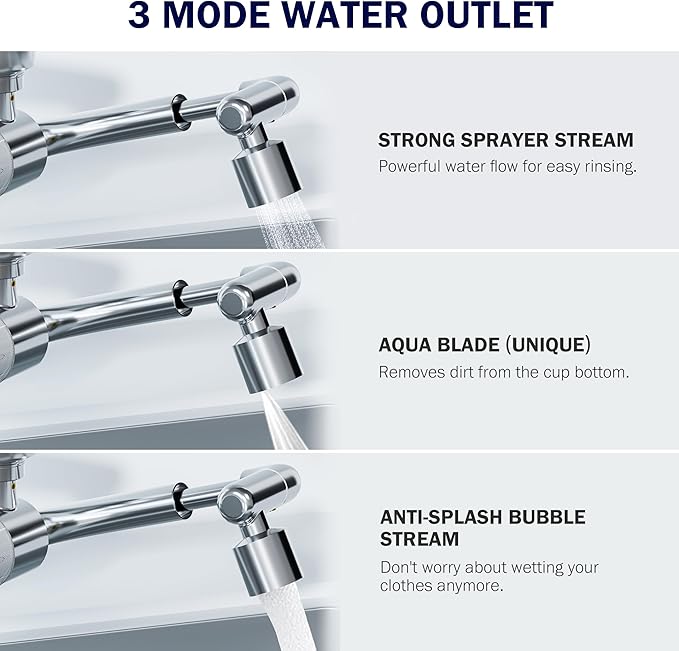 Frizzlife Splash-proof Sink Faucet Extender with Filter, Certified Reduce 99% Chlorine, 1080° Rotating Tap Aerator, 3 Modes Spray Attachment for kitchen/Bathroom/Toddlers, Extra Extension