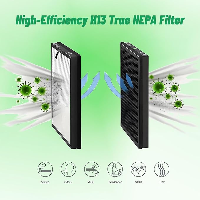 2 Pack HY4866 HEPA Air Purifier Replacement Filter,Compatible with MORENTO HY4866,WESTHEY HY4866,YIOU M1 Air Purifiers,H13 True HEPA 3-in-1 with Activated Carbon