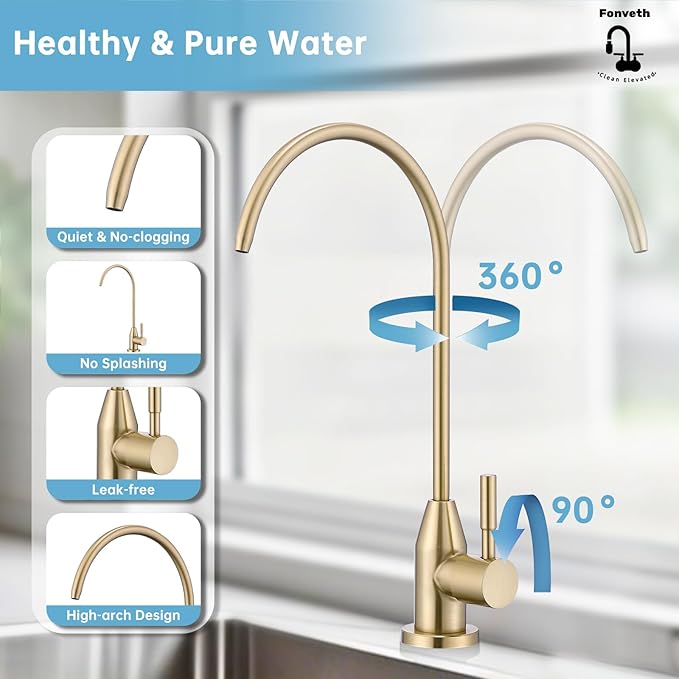 Drinking Water Faucet, Champagne Gold RO Faucet for Under Sink Water Filter System Reverse Osmosis Non-Air Gap for Kitchen