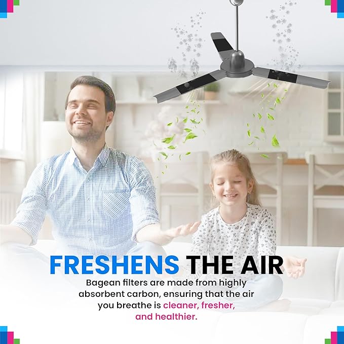 Ceiling Fan Filters for Blades - Coconut Shell Activated Carbon Unscented Dust Catcher Ceiling Fan Filter - Easy Peel & Stick on Fans - Blade Air Purifier Pads Removes Odors & Freshens the Air (3-Pcs)