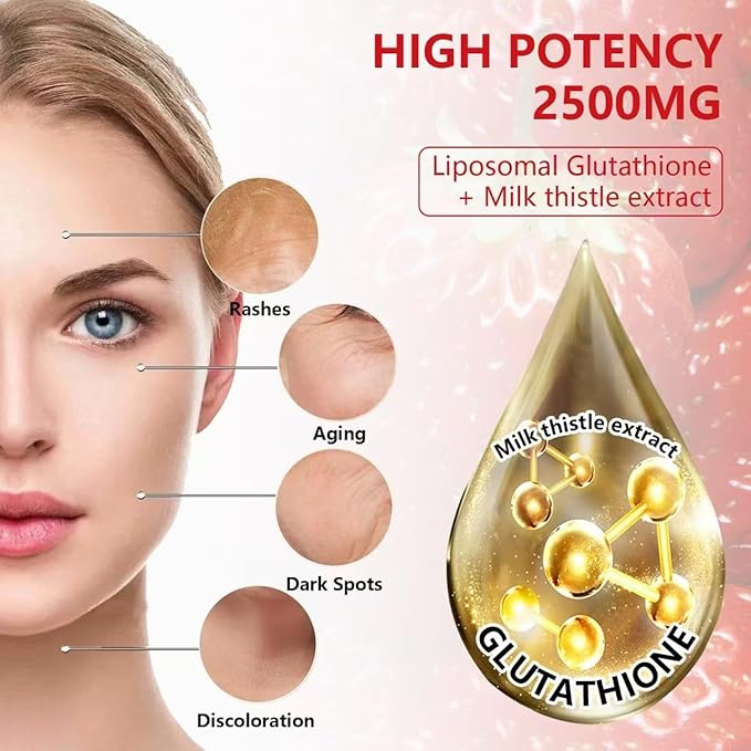 Extra Powerful 2500MG Liposomal Glutathione Gummies for skin whitening,Enhance 98% Absorption-Complex L-Cysteine,L-Glycine,Milk Thistle for Support Liver Function, Antioxidant for Aging Alleviation