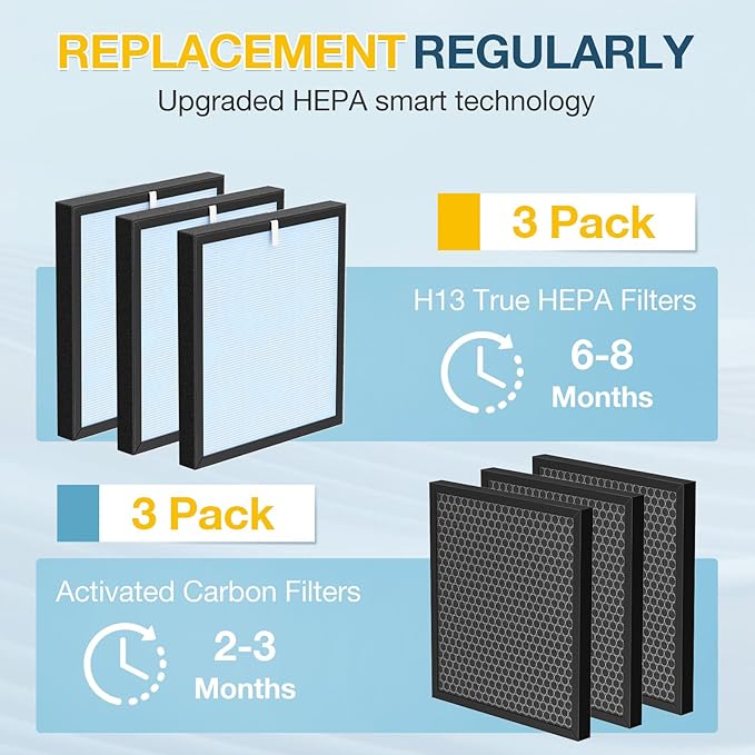 HSP001 Filter Replacement Compatible with HATHASPACE Air Purifier Filters HSP001, 4-in-2 Filtration with H13 True Hepa and Activated Carbon, 3 Pack