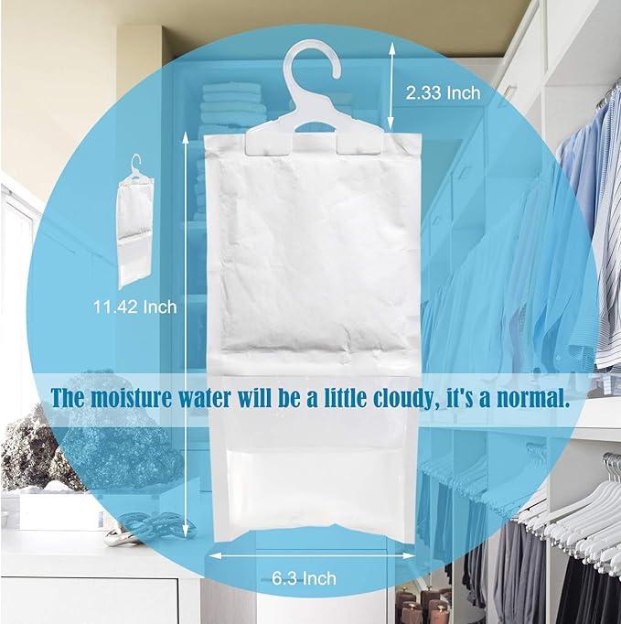 ZSZMFH 6 Pack Moisture Absorber & Max Odor Eliminator Hanging Bag, Charcoal Smell Remove Damp Musty Smell,Hanging Closet Dehumidifier Bags with 25g of Activated Charcoal (220g/pack)…