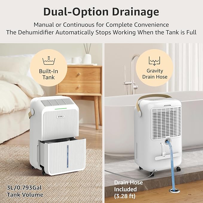 2500 Sq.Ft Dehumidifiers for Home with Drain Hose Max 34 Pints, Dehumidifier for Basement, Bedroom, Bathroom, Large Room, Three Modes, Intelligent Humidity Control, Dry Clothes, 24HR Timer
