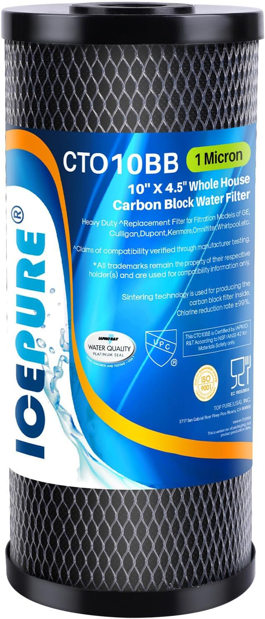 ICEPURE 10"X4.5",1 Microns Whole House Sediment Activated Carbon Water Filter Compatible with Dupont WFHDC8001,EP Series,EPM Series,CB-BB-10, GE FXHTC, GXWH40L, GXWH35F, GNWH38S, CTO10BB,1PACK