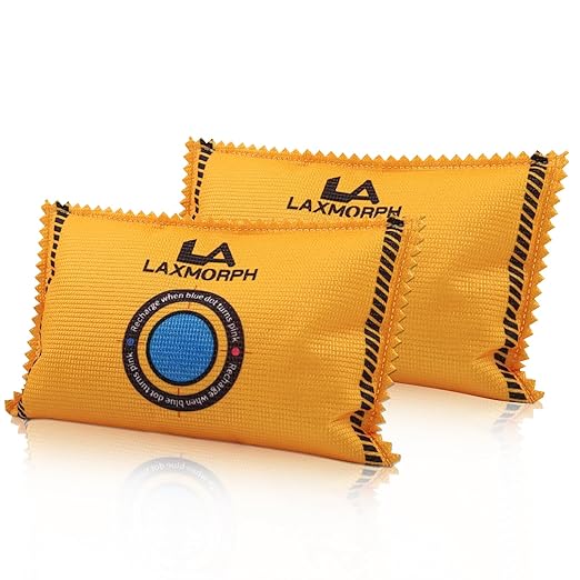 200g Rechargeable Desiccant, Moisture Absorbing Bag Reusable & Absorbs Moisture & Humidity, Rechargeable Dehumidifier Bag for Gun Safe,Cars,Bins,Totes,Food Storage,Clothes,Suitcase (Yellow, 2 Pack)