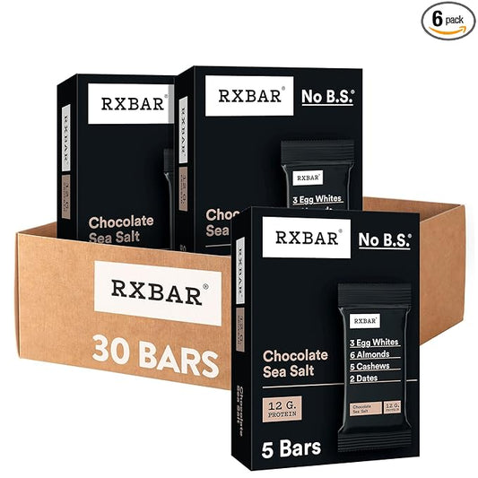 RXBAR Protein Bars, 12g Protein, Gluten Free Snacks, Chocolate Sea Salt (6 Boxes, 30 Bars)