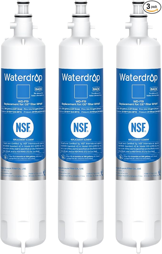 Waterdrop RPWF Refrigerator Water Filter (NOT RPWFE), Replacement for GE® RPWF, DWF-36, R-3600, MPF15350, OPFG3-RF300, WF277, RWF1063, 3 Filters