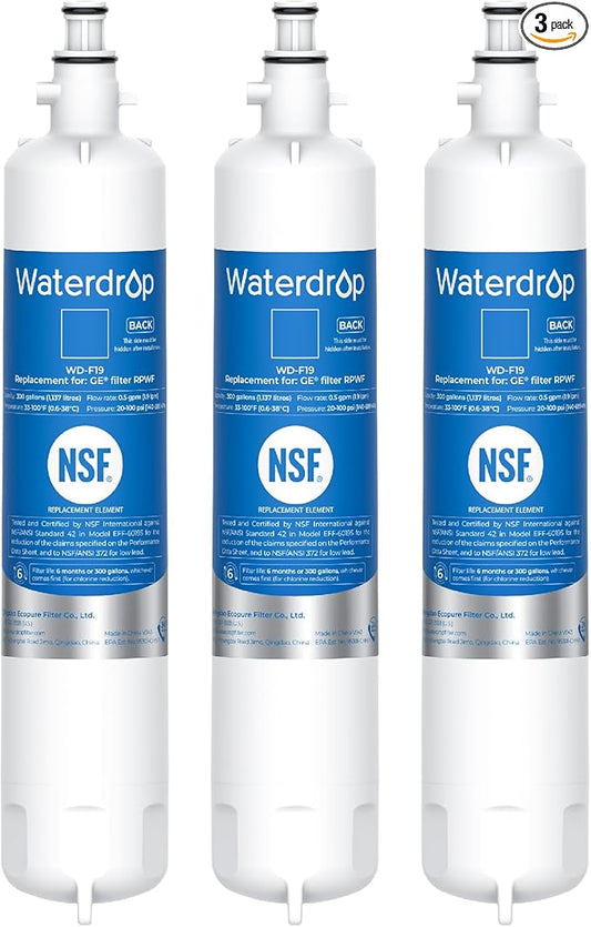 Waterdrop RPWF Refrigerator Water Filter (NOT RPWFE), Replacement for GE® RPWF, DWF-36, R-3600, MPF15350, OPFG3-RF300, WF277, RWF1063, 3 Filters