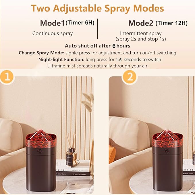 FULLBELL Cool Mist Humidifier, 400ML, 10-20 Hours Runtime, 7 Color Lights, 2 Modes, 24db Quiet, Black (Black-400ML)