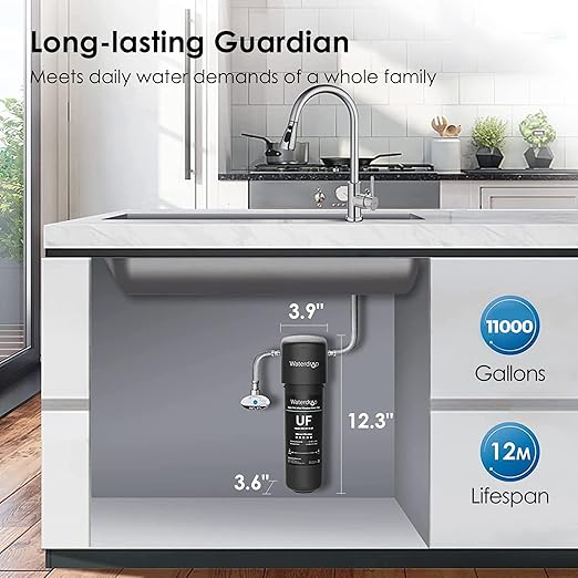 Waterdrop 10UA-UF 𝟎.𝟎𝟏 μ𝐦 𝐔𝐥𝐭𝐫𝐚 𝐅𝐢𝐥𝐭𝐫𝐚𝐭𝐢𝐨𝐧 Under Sink Water Filter for Baçtёria Reduction, 11000 Gallons, Reduces Lead, Chlorine, Bad Taste & Odor, Direct Connect to Kitchen Faucet