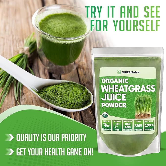 XPRS Nutra Organic Wheatgrass Juice Powder - Sustainably Grown - Instant Wheat Grass Juice Powder Made from Concentrated Juice - More Potent Than Organic Wheatgrass Powder - 16 Ounce