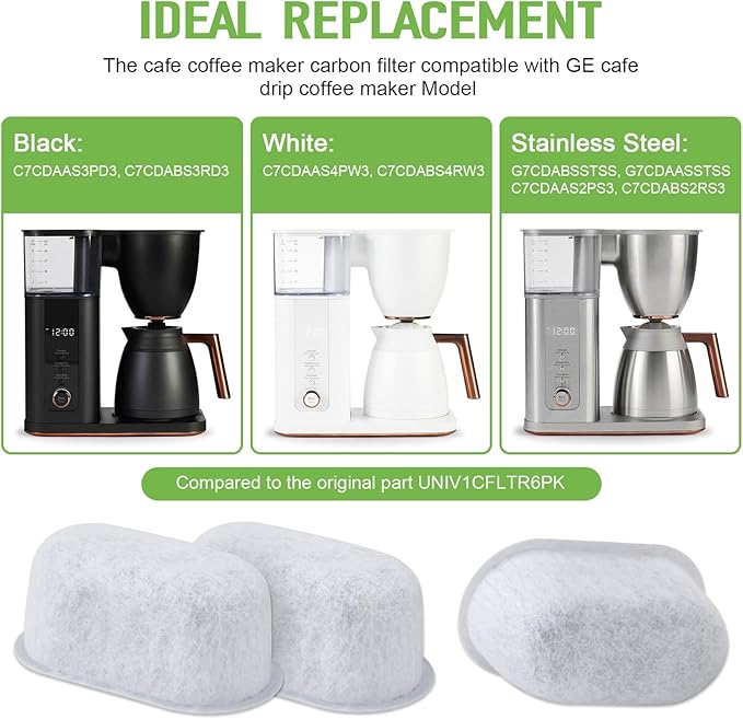 Coffee Maker Water Filter Replacement For GE Cafe Drip Coffee Maker UNIV1CFLTR6PK Carbon Coffee Filter G7CDABSSTSS, G7CDAASSTSS, C7CDAAS3PD3, C7CDAAS4PW3, 6 Pcs