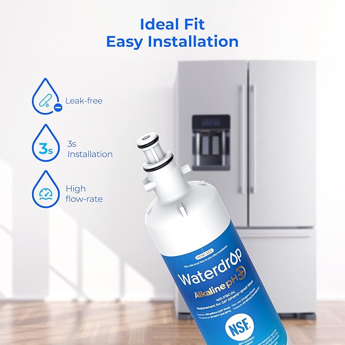 Waterdrop WD-F19C-AL Alkaline Refrigerator Water Filter, Enhances pH, Replacement for GE® RPWFE®, RPWF (Built-in CHIP) Refrigerator Water Filter, Compatible with GFE28GYNFS, GFE28GELDS