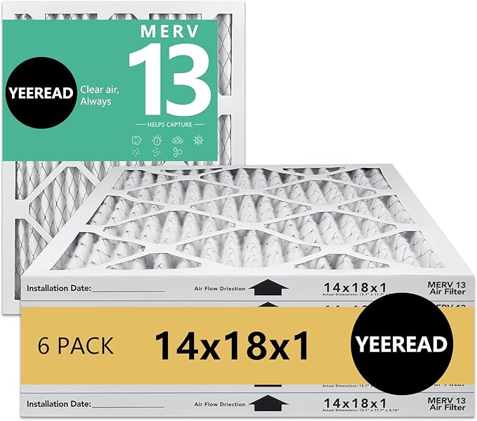 14x18x1 MERV 13 Air Filters, 6-Pack, Actual Size: 13.7" x 17.7" x 0.75", Pleated Design with Enhanced Filter Media for Superior Filtration,Perfect for HVAC, AC & Furnace Systems