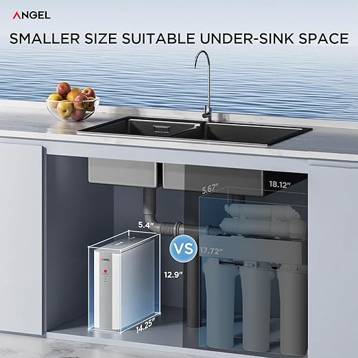 ANGEL Reverse Osmosis Water Filter, 7 Stage Under Sink Water Filtration System, 3-Year Long-Lasting RO Filter, 2:1 Pure to Drain, Reduces PFAS/PFOS, Fluoride, Chlorine, Bad Taste & Odor, Lead-Free