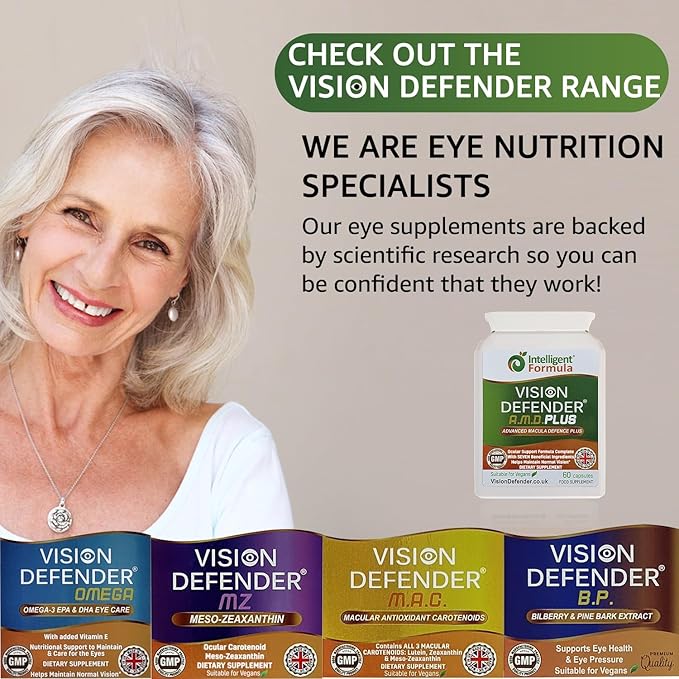 Vision Defender Plus Eye Supplement: AREDS2 Formula Vitamins, Minerals (Lutein, Zinc) Enhanced with Meso-Zeaxanthin for Complete Eyes/Eyesight Health Care & Support. 60 Easy-to-Swallow Vegan Capsules