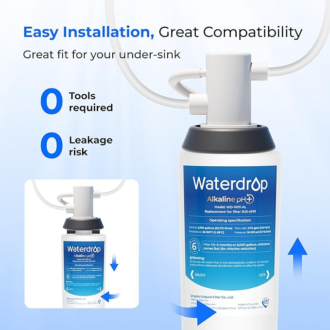 Waterdrop 3US-AF01 Water Filter, Replacement for Filtrete® 3US-AF01, 3US-AS01, Aqua-Pure AP Easy C-CS-FF, WHCF-SRC, WHCF-SUFC, WHCF-SUF, Filtrete® Water Filter Under Sink, Pack of 1