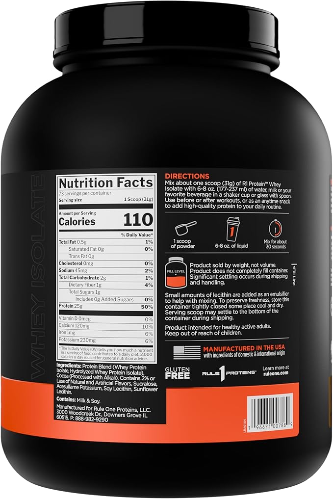 Rule 1 R1 Protein Whey Isolate - with 25g Protein & 6g BCAA Exclusively from Isolated & Hydrolyzed Sources for Workout Recovery (5 Pounds*, Café Mocha)