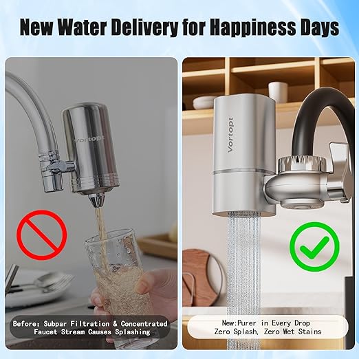 Faucet Filter, NSF Certified, 400 Gallon High Efficiency Water Purification System, Fast 99% Chlorine & Odor Removal, Modern Simple Silver with 1 Water Filter（T1-Silver）