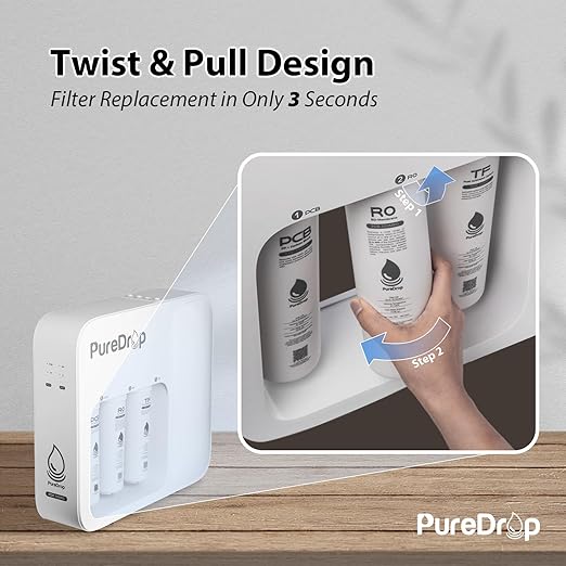 PDR-100RO 3-Stage Under Sink Reverse Osmosis Drinking Water Filtration System, 100 GPD Fast Flow Built-in Tank RO Water Filter System, Reduce PFAS