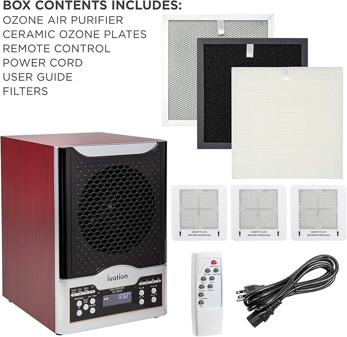 Ivation 5-in-1 HEPA Air Purifier & Ozone Generator W/Digital Display Timer and Remote, Ionizer & Deodorizer 3,700 Sq/Ft – HEPA, Carbon and Photocatalytic Filters, UV Light and Negative Ion Generator