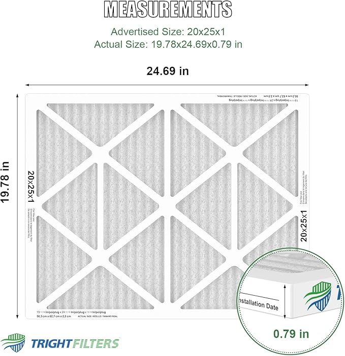 20x25x1 Air Filter 6 Pack, Durable MERV 8 Pleated Home HVAC AC Furnace Filters, Lightweight Compact Air Conditioner Filter Replacement