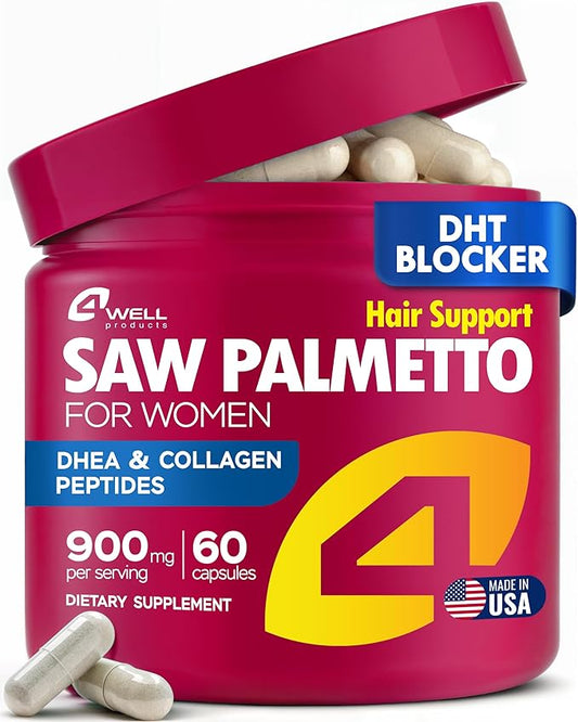 Improved Complex Saw Palmetto for Women Wellness with DHEA Supplement and Collagen Peptides 900mg - Advanced Formula for Hair Skin and Nails - Vitamins & DHT Blocker for Women Hair Growth 60 Capsules