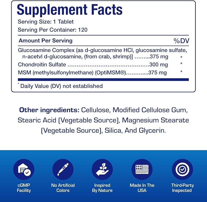 High Absorption Glucosamine Chondroitin MSM - Clinical Formula Bone Joint Tendon and Ligament Supplement with MSM Glucosamine Chondroitin - Non-GMO Gluten Free & Made in The USA - 120 Servings