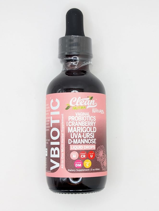 VBiotic Vaginal Probiotic for Women Liquid Drops | Womens Probiotics | Cranberry Uva Ursi Horsetail D-Mannose Prebiotics Marigold & Black Cohosh Vaginal Health Supplement | pH Balance | By Clean Nutra