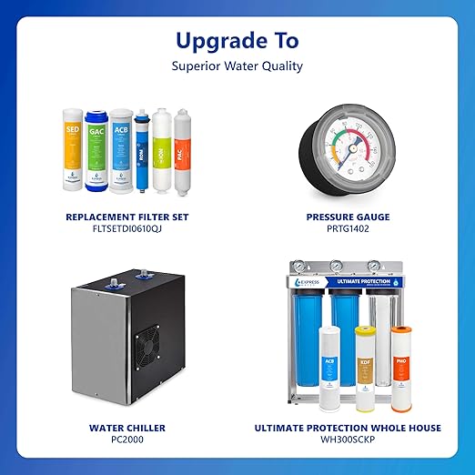 Express Water RODI10D Reverse Osmosis Deionization Water Filtration System – 6 Stage RO Water Filter with Faucet and Tank – Under Sink Water Filter – 100 GPD