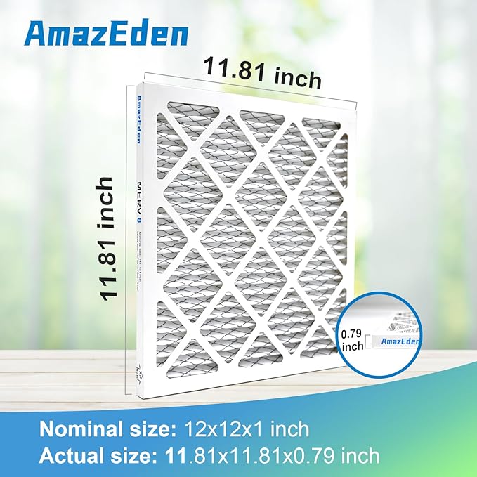 12x12x1 AC Air Filter MERV 8 (4-Pack) MPR 600 FPR 5 Furnace Pleated Filters for Home Dust Defense Replacement (Actual Size: 11.81"x11.81"x 0.79")
