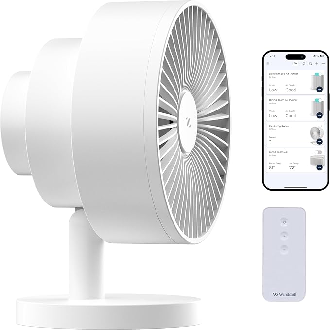 Windmill NEW to Amazon Smart Air Circulator and Fan with Remote and Wi-Fi/App - 18 dB Whisper-Quiet plus Tri-Layer Airflow