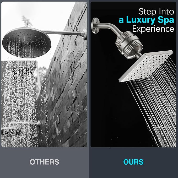 Cobbe High Pressure Filtered Shower Head Combo, Rain Shower Head with 20 Stage Shower Head Filter for Hard Water - Adjustable Replacement Remove Chlorine and Harmful Substances, Brushed Nickel