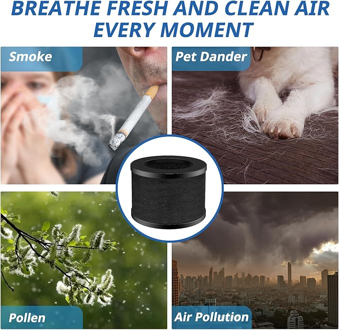 2 Pack TZ-K1 Replacement Filter Compatible With FreAire Air Purifier, ToLife And MK01 MK06 Purifier, 3-in-1 Upgraded Filtration Filters, Activated Carbon and Pre-filter, 360° Rotating Filter(Black)