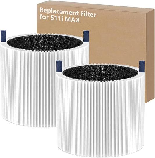 511i MAX Replacement Filter Compatible with BLUEAIR Blue Pure 511i Max Air Purifi-er, 3-IN-1 H13 True HEPA Filter and Activated Carbon Filtration System, White(2 Pack)