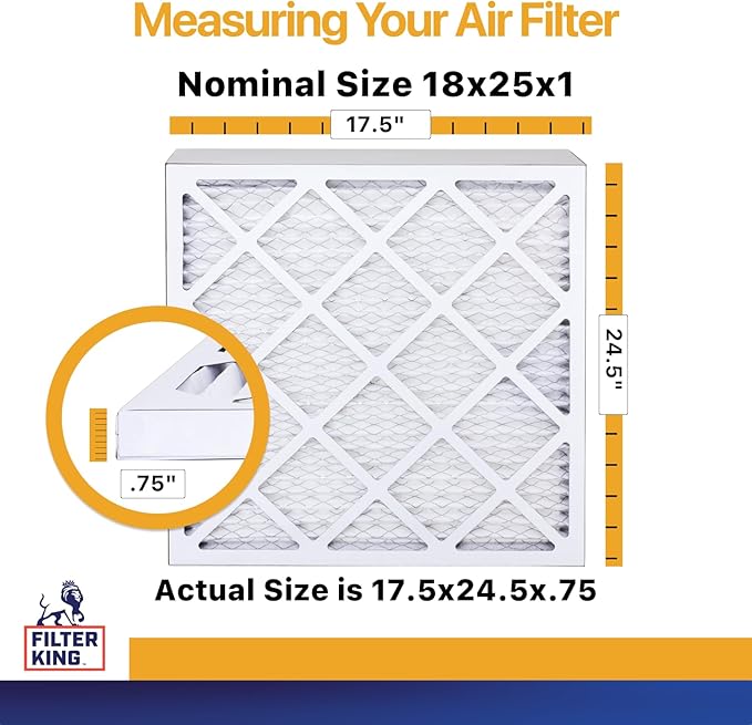 Filter King 18x25x1 Air Filter | 6-PACK | MERV 13 HVAC Pleated A/C Furnace Filters | MADE IN USA | Actual Size: 17.5 x 24.5 x .75"