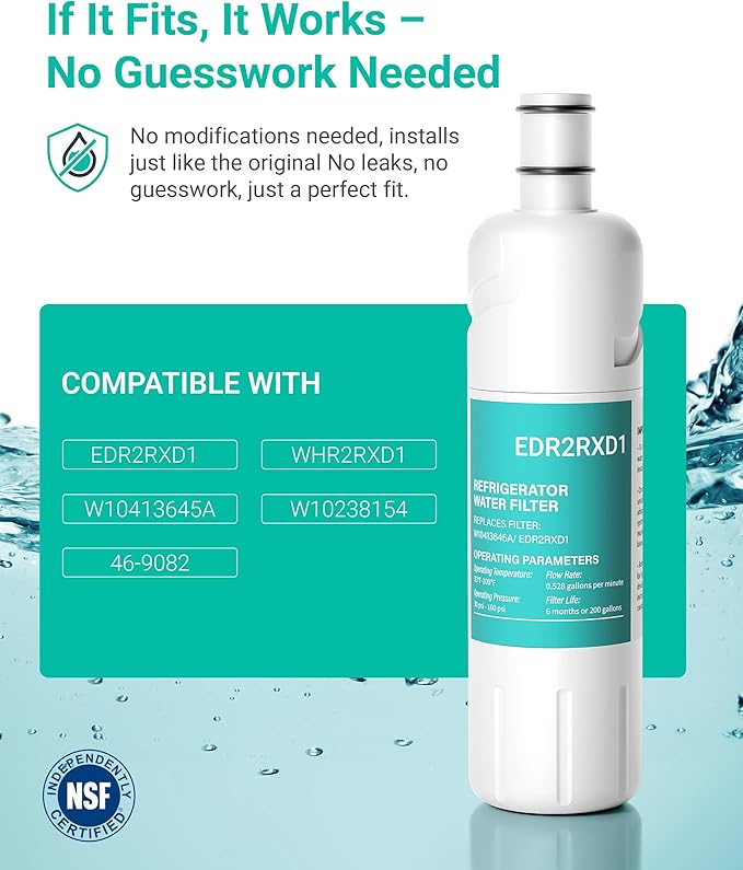 W10413645A Water Replacement, Compatible with KAD2RXD1, EDR2RXD1, WHR2RXD1, P9KB2L, P9RFKB2L, 9903, 9082, 469082, 2 Pack