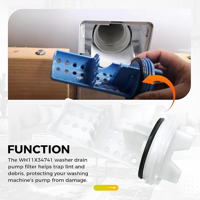 WH11X34741 Washer Drain Pump Filter for GE & Hotpoint Washer Replaces WH23X10029, WH23X10027, AP7205454, 4977949, PS16874133, EAP16874133