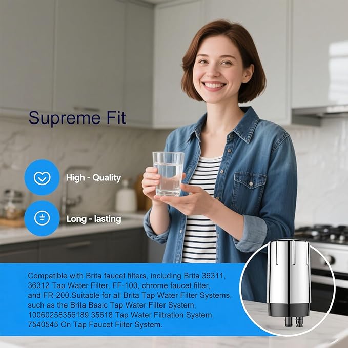 2 Pack Faucet Filter Replacement for Brita® Faucet Filter 36311 On Tap Water Filtration System Compatible with Brita® Replacement Filters 36313, FR-200, FF-100, Chrome