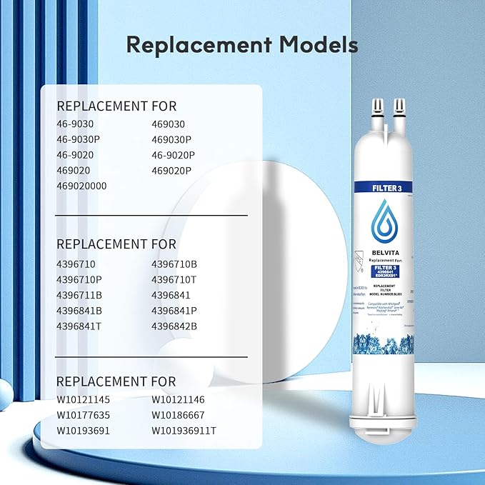 BELVITA Compatible with 4396841 Refrigerator Water Filter, EDR3RXD1, KAD3RXD1, WHR3RXD1, 4396841, 4396710, Filter 3, 46-9083,46-9030, 9030, 9083 Refrigerator Water Filter, 3 Filters