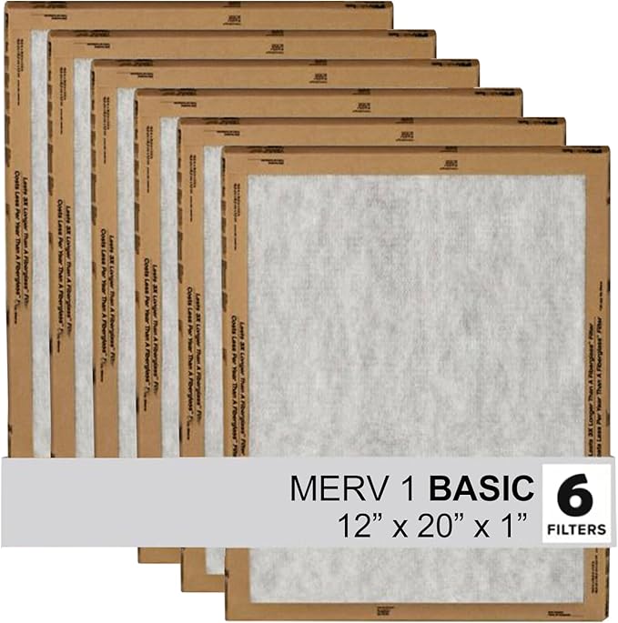 Filtrete 12x20x1 Air Filter, 3M MERV 1 HVAC AC Furnace Filter Replacement, 6-Pack (Actual Size 11.81x19.81x0.88 in)