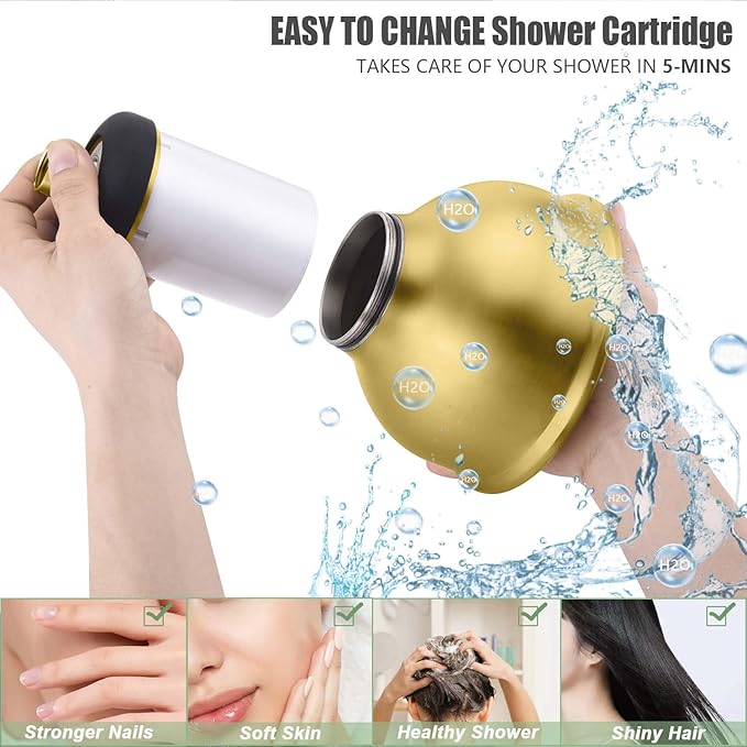 SonTiy Filtered Shower Head, All Metal Shower Filter Head For Hard Water Removes Chlorine, Improve Hair,Nails & Skin, Adjustable High Pressure Water Softener Showerhead, 6 Inch, Gold