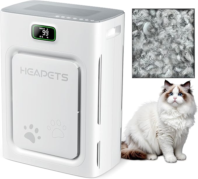 Pet Air Purifier for Home Large Room up to 2000 sq ft, H13 HEPA Double-Sided Air Filter Washable, Air Cleaner for Pet Hair Dander Odor Allergies Pollutant, PM2.5 Air Quality Monitor, Auto Mode, Grey