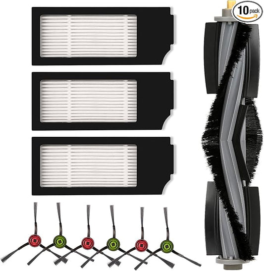 (10 Pieces) X1 Omni Replacement Parts Compatible With ECOVACS DEEBOT DEEBOT X1 OMNI, X1 PRO OMNI, T10 OMNI Robot Vacuum Accessories Kit, 1 Roller Brush, 3 HEPA Filters, 6 Side Brushes
