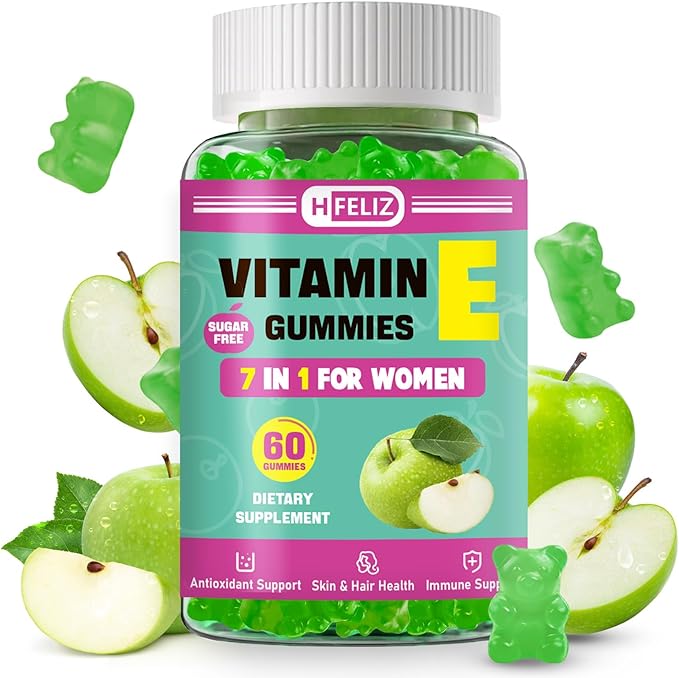 Vitamin E 400 IU Gummies, Vitamin E Supplements for Women, with VIT A, C, Biotin, Zinc, Hyaluronic Acid & Silica for Antioxidant, Immune Health, Skin & Hair, 60 Ct