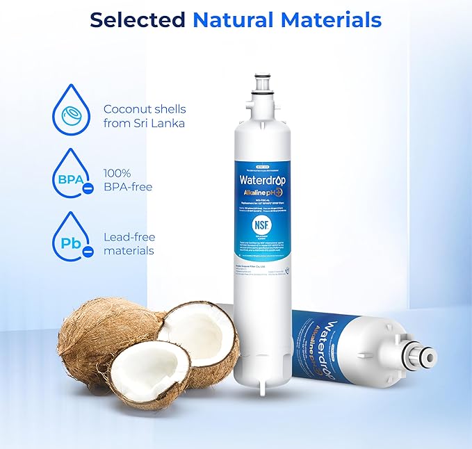 Waterdrop WD-F19C-AL Alkaline Refrigerator Water Filter, Enhances pH, Replacement for GE® RPWFE®, RPWF (Built-in CHIP) Refrigerator Water Filter, Compatible with GFE28GYNFS, GFE28GELDS