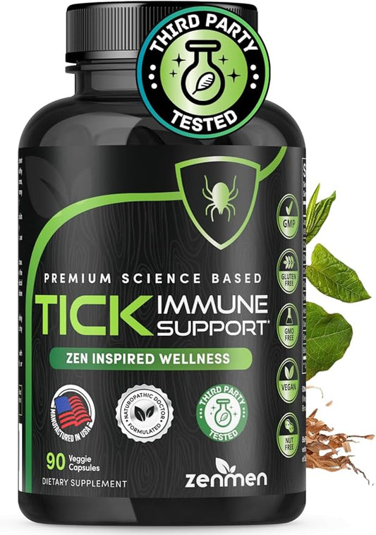 Zenmen Tick Immune Support Supplement - Improved Formula - Japanese Knotweed, Cat's Claw, Chinese Skullcap, Cryptolepis Sanguinolenta, Sweet Wormwood - 90 Vegan Capsules, Made in The USA