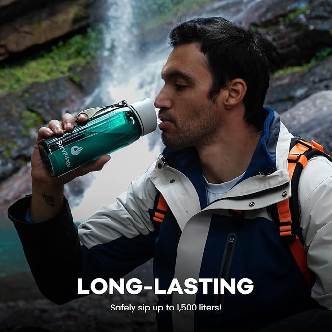 SurviMate 5-Stage 0.01μm Ultra-Filtration Filtered Water Bottle, BPA-Free Material, NSF/ANSI 42&372 Certified, Portable Water Filter Bottle for Survival, Camping, Hiking, and Emergency Use